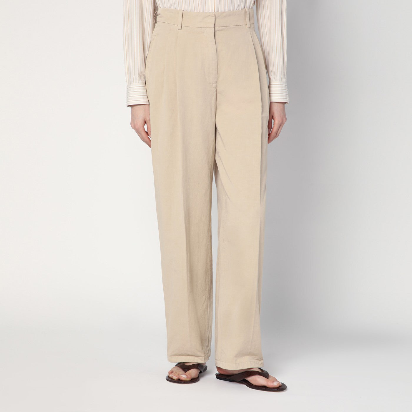 Lilas light khaki cotton and linen trousers