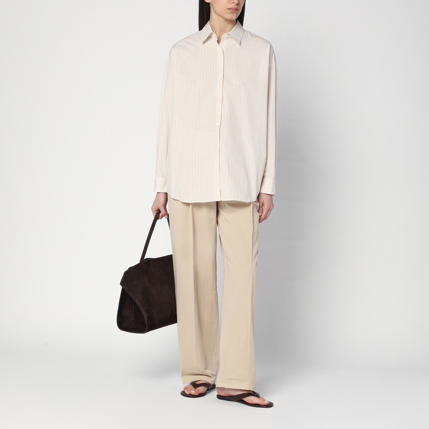 Lilas light khaki cotton and linen trousers