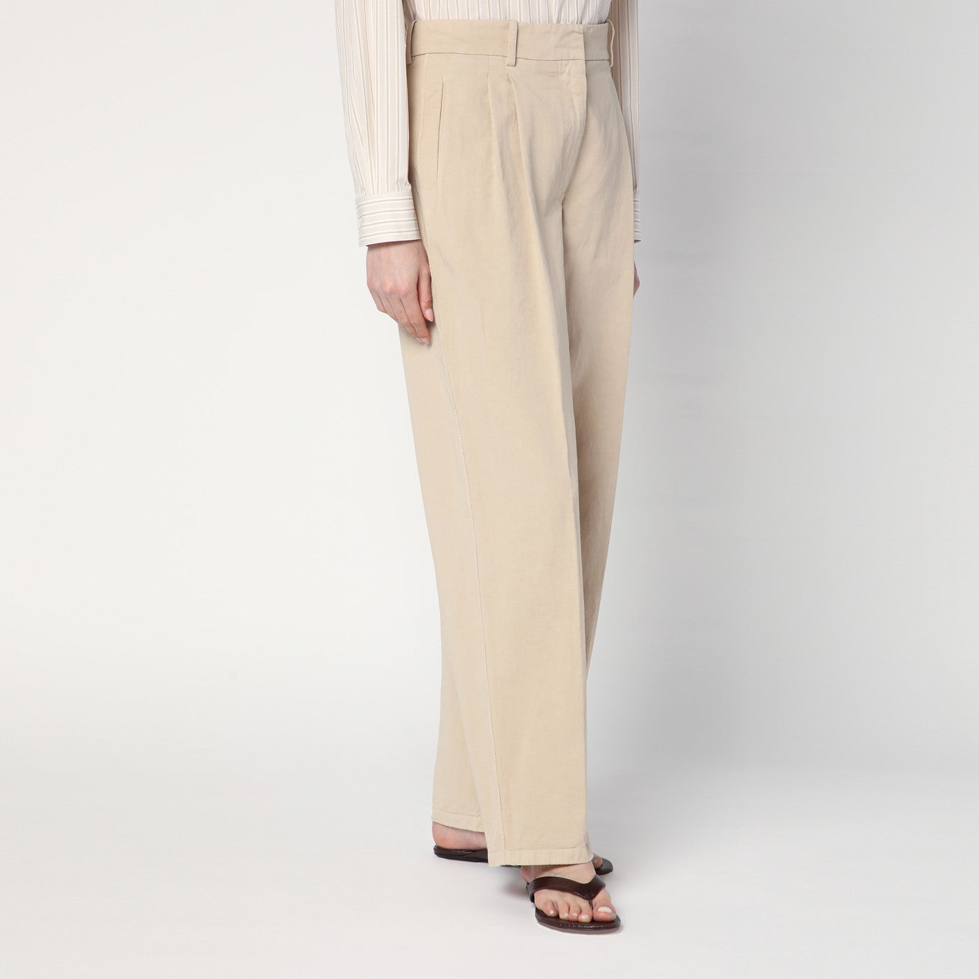 Lilas light khaki cotton and linen trousers