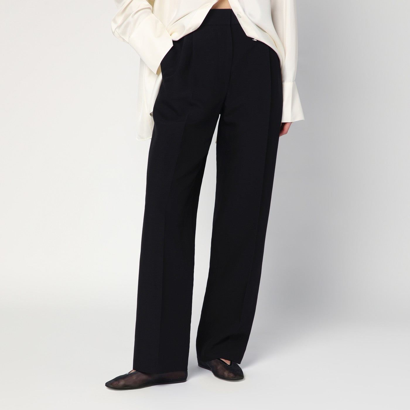 Pantalon Lilas noir en laine et lin