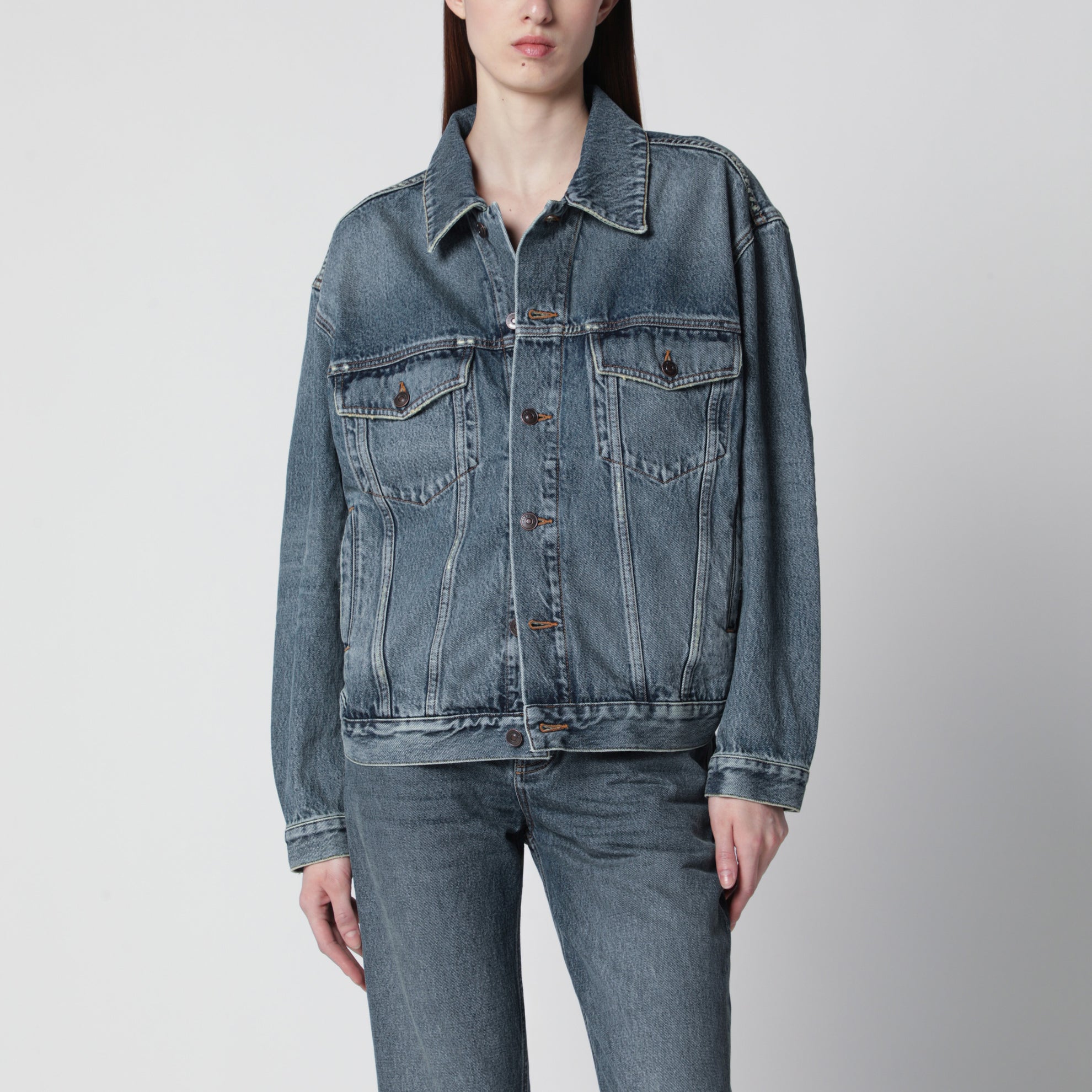 Giacca denim Kick asimmetrica in cotone blu