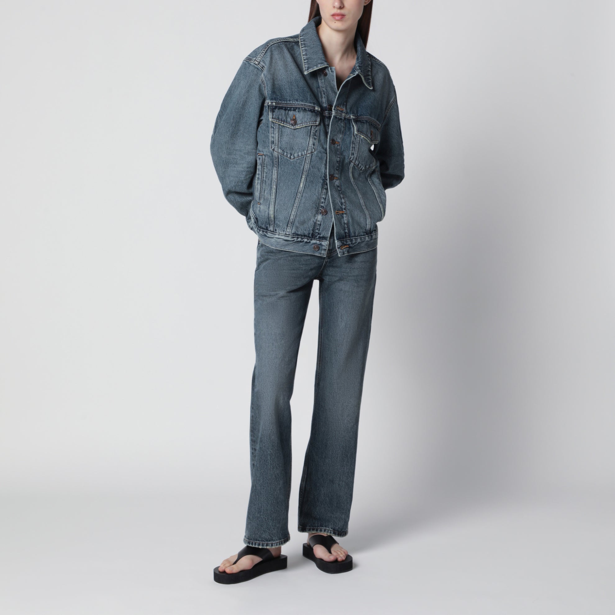 Giacca denim Kick asimmetrica in cotone blu