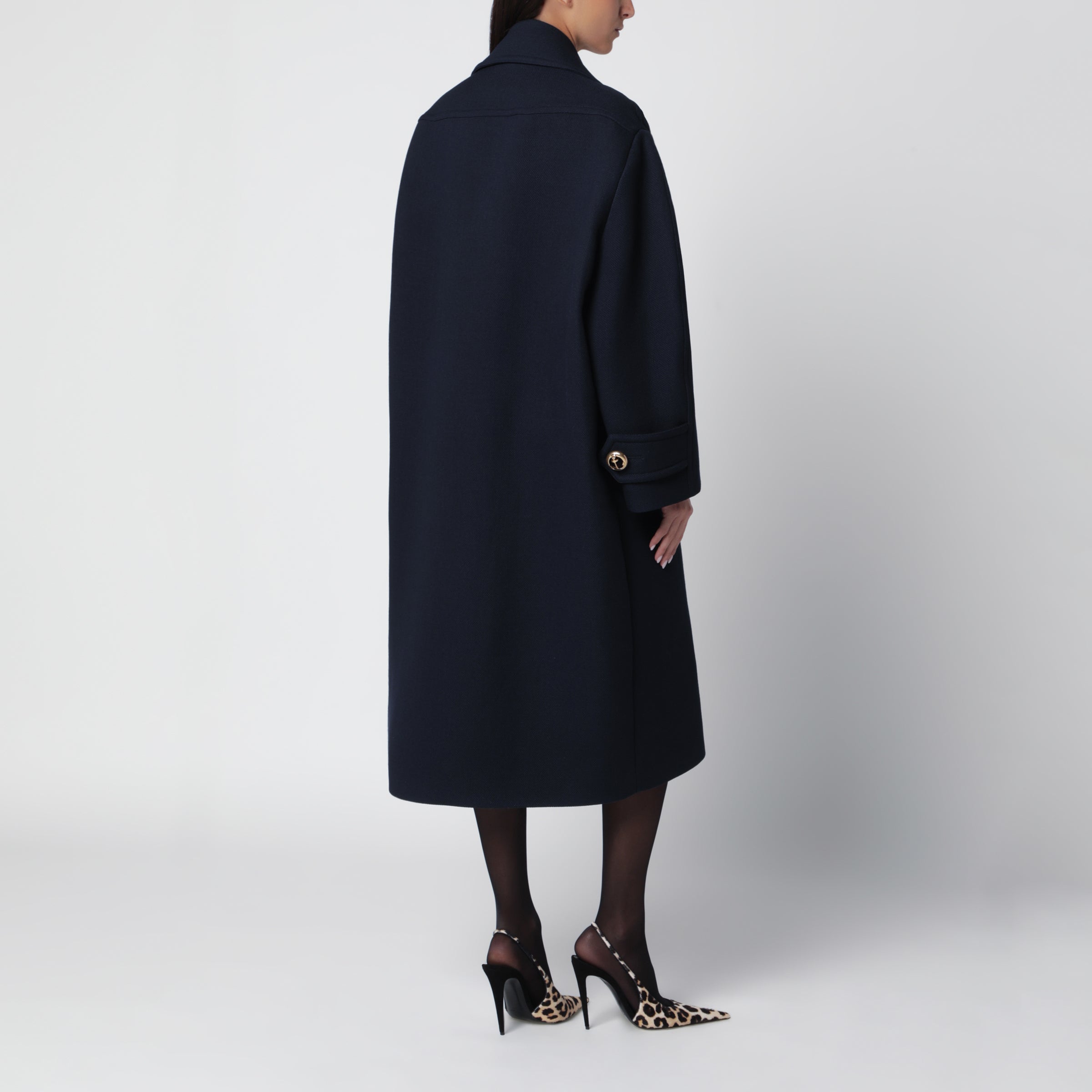 Balenciaga Long navy textured wool pea coat | TheDoubleF