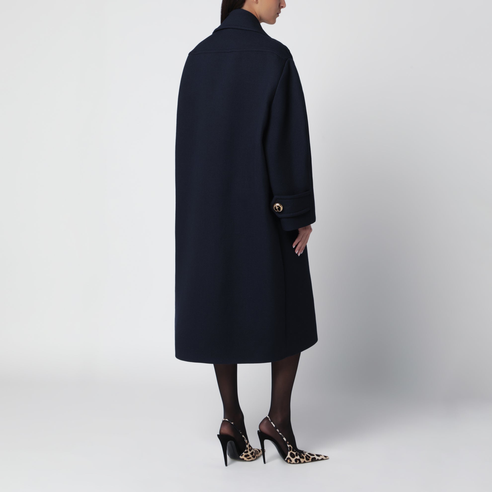 Long navy textured wool pea coat