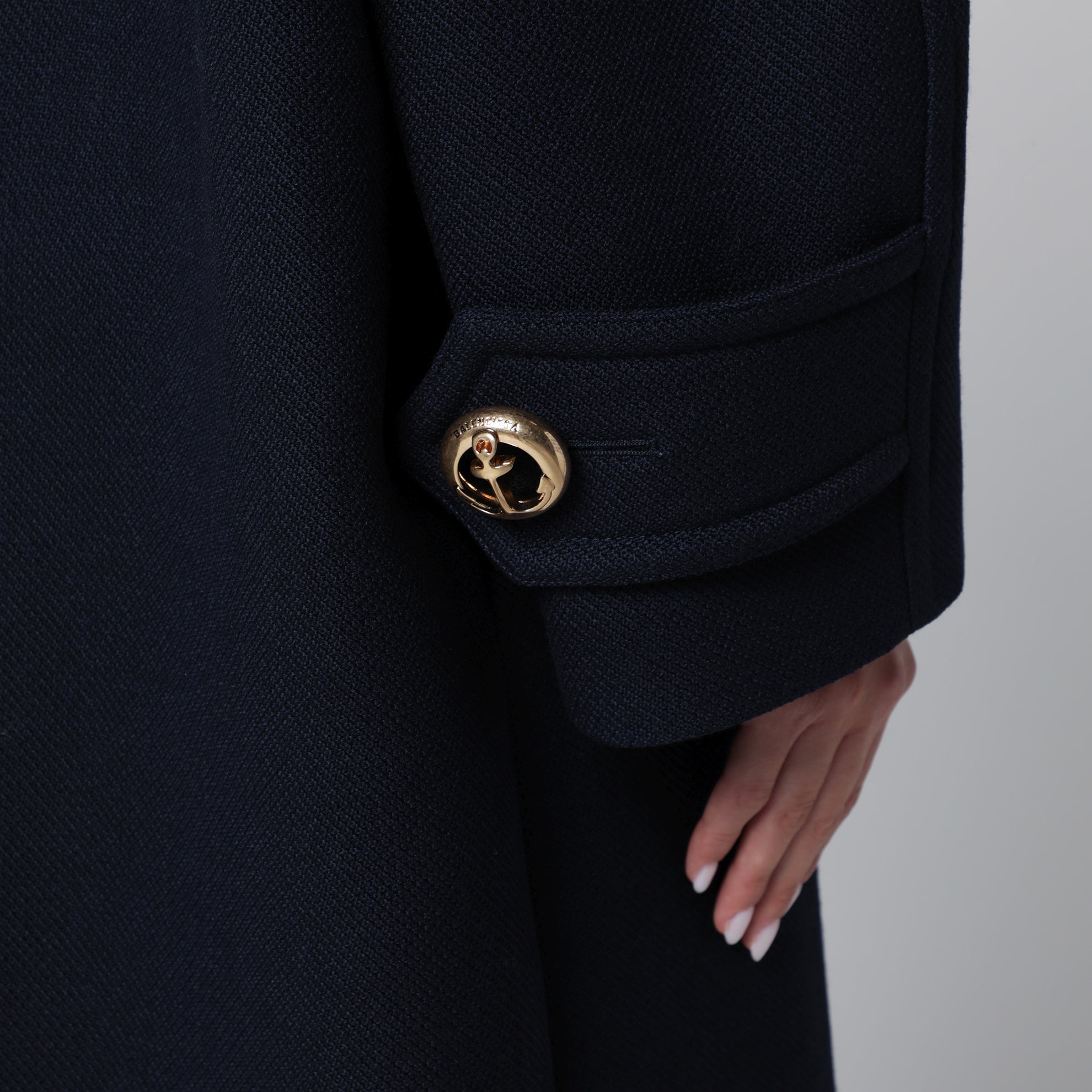 Long navy textured wool pea coat