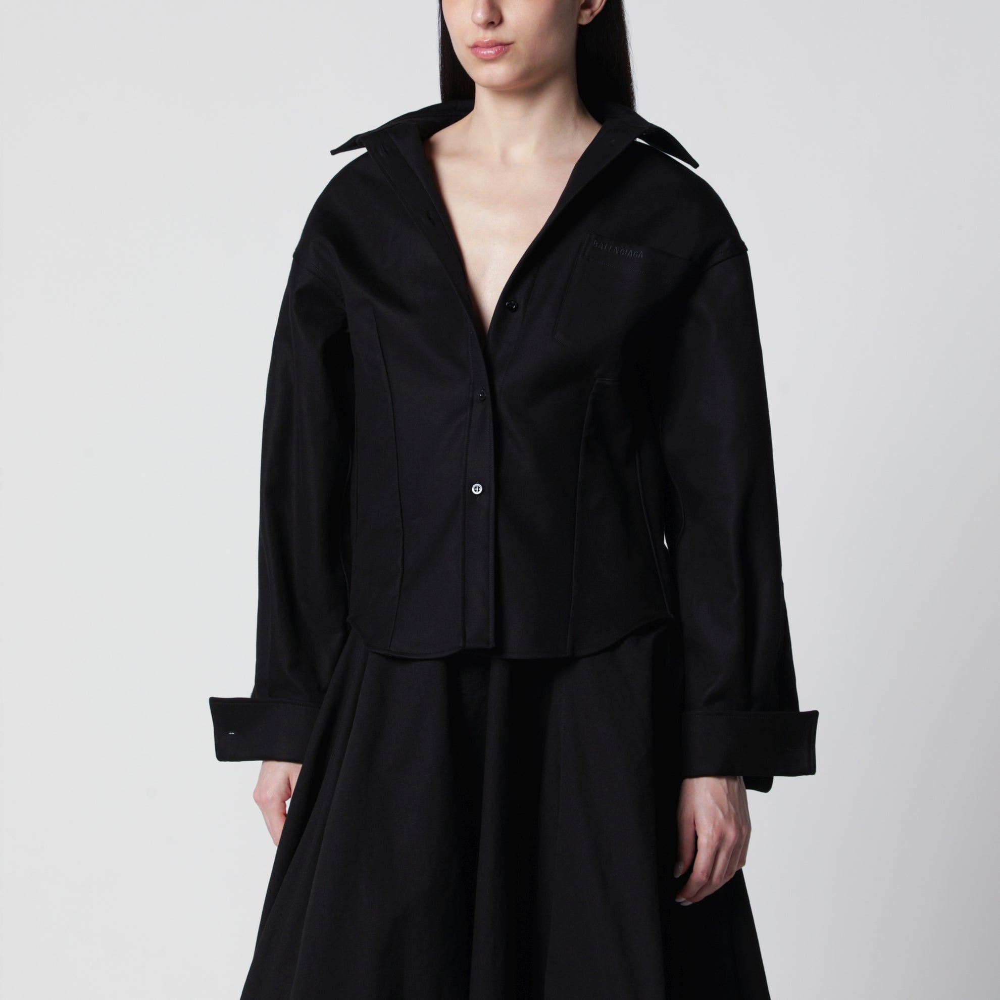 Classic cocoon shirt in double cotton, black