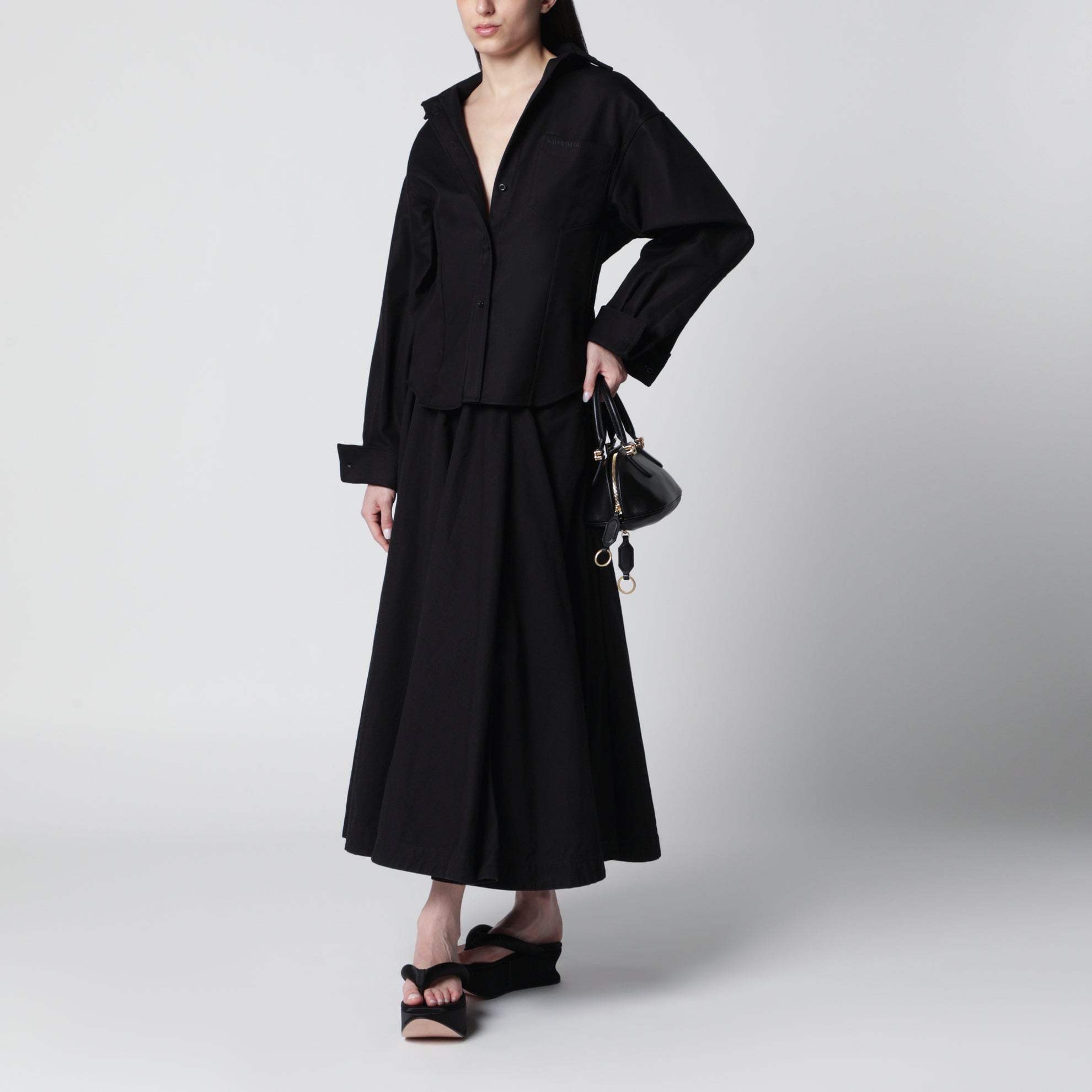 Classic cocoon shirt in double cotton, black