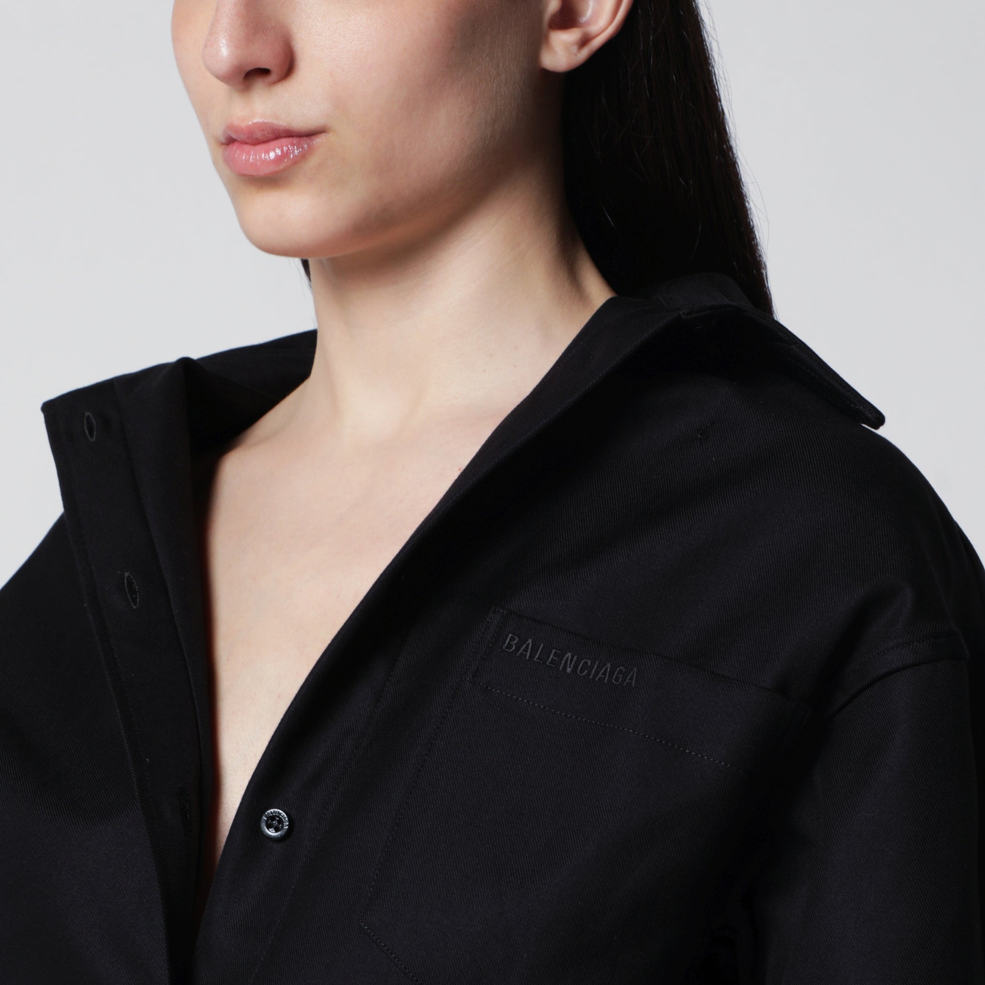 Classic cocoon shirt in double cotton, black
