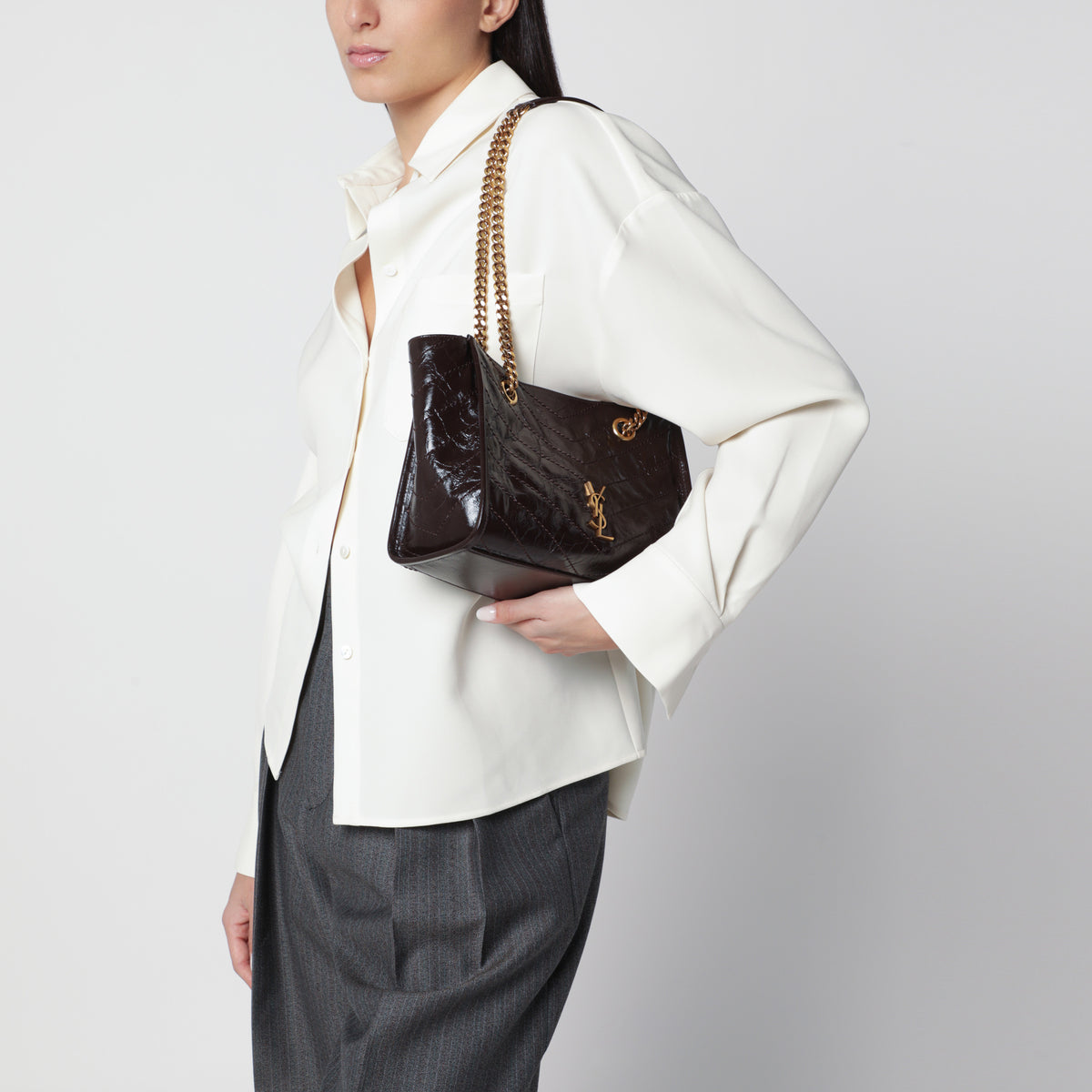Petit sac shopping Niki marron en cuir