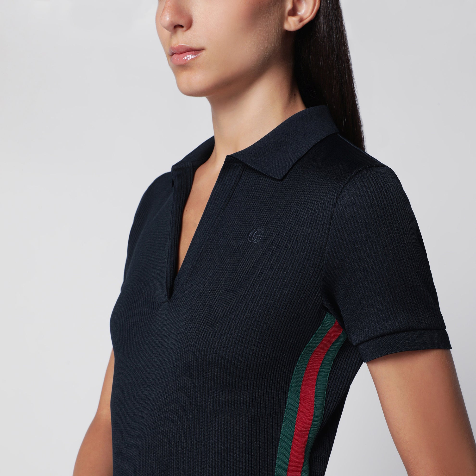 Abito in jersey di cotone blu con dettaglio Web