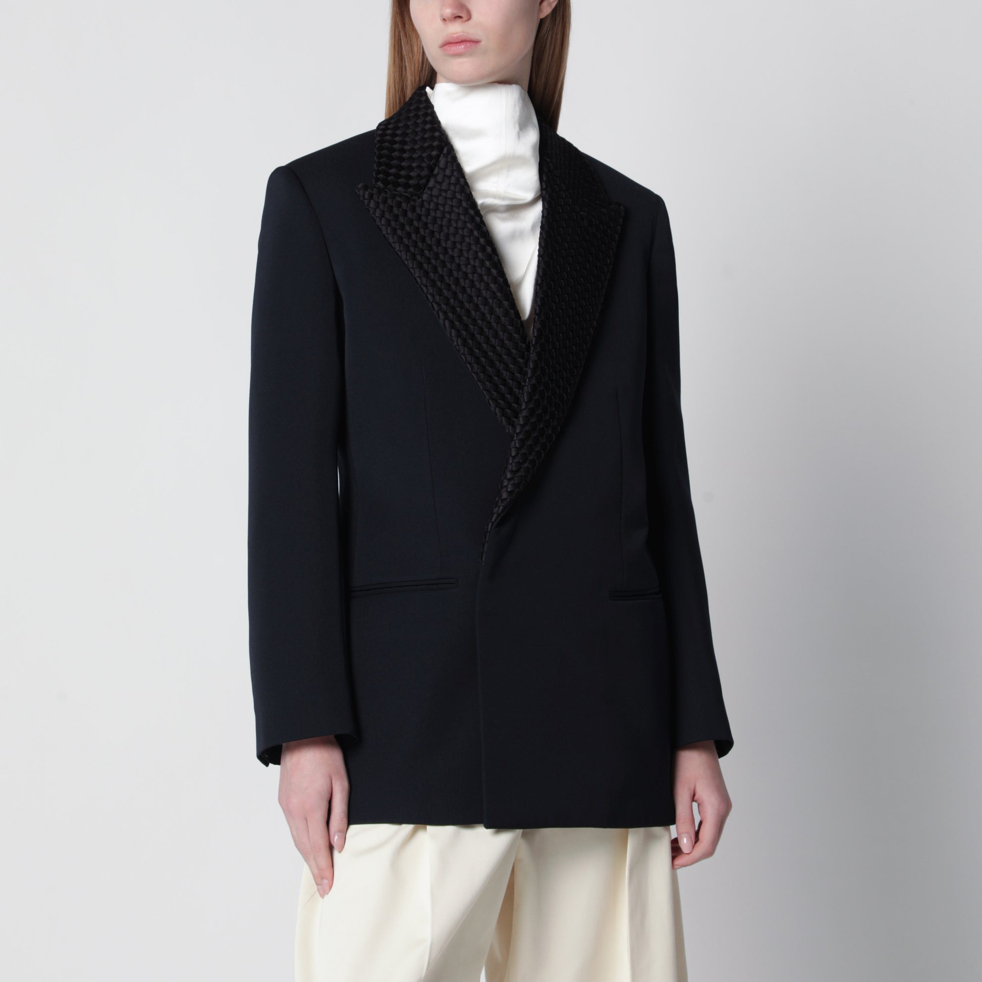 Blue grain de poudre wool tuxedo jacket