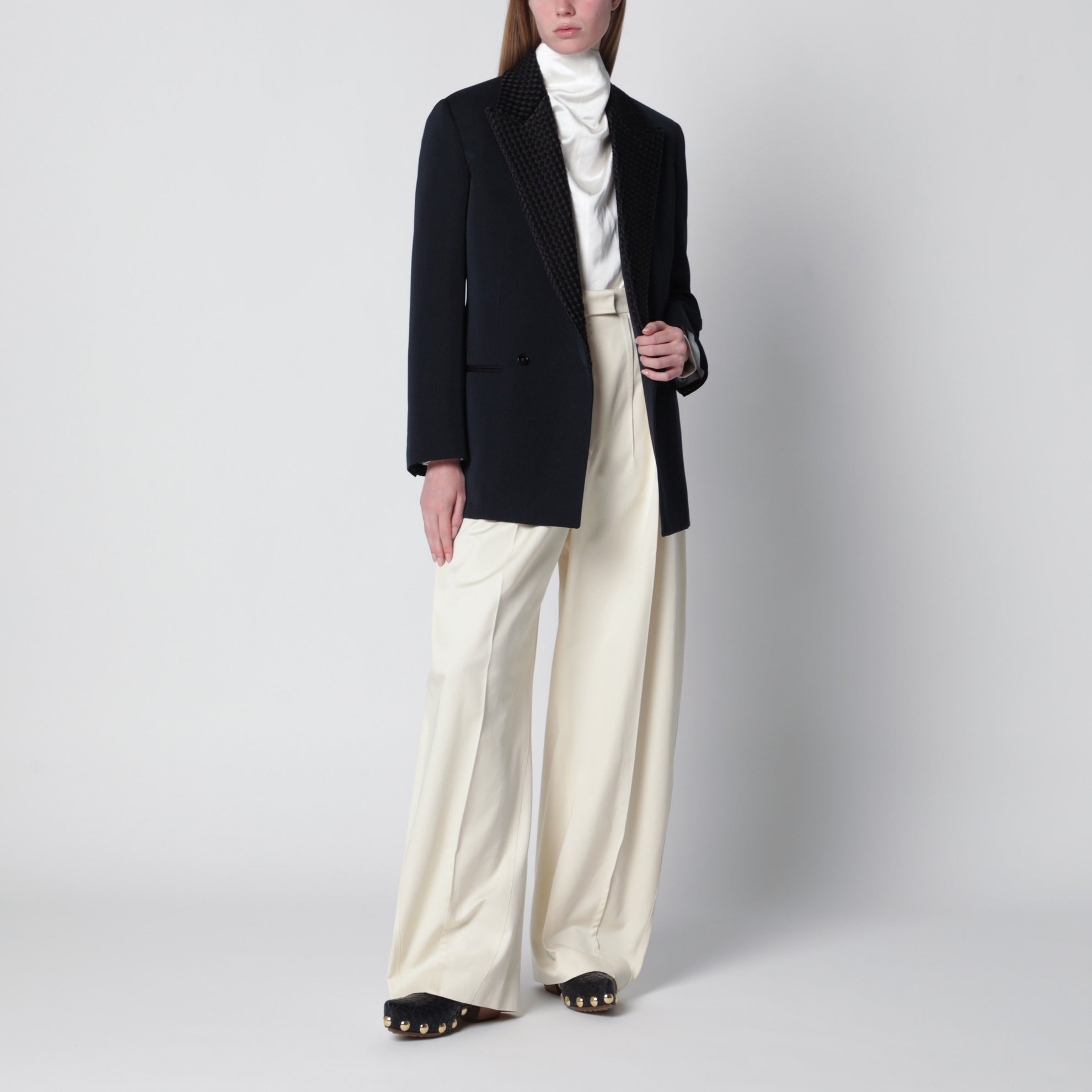 Blue grain de poudre wool tuxedo jacket