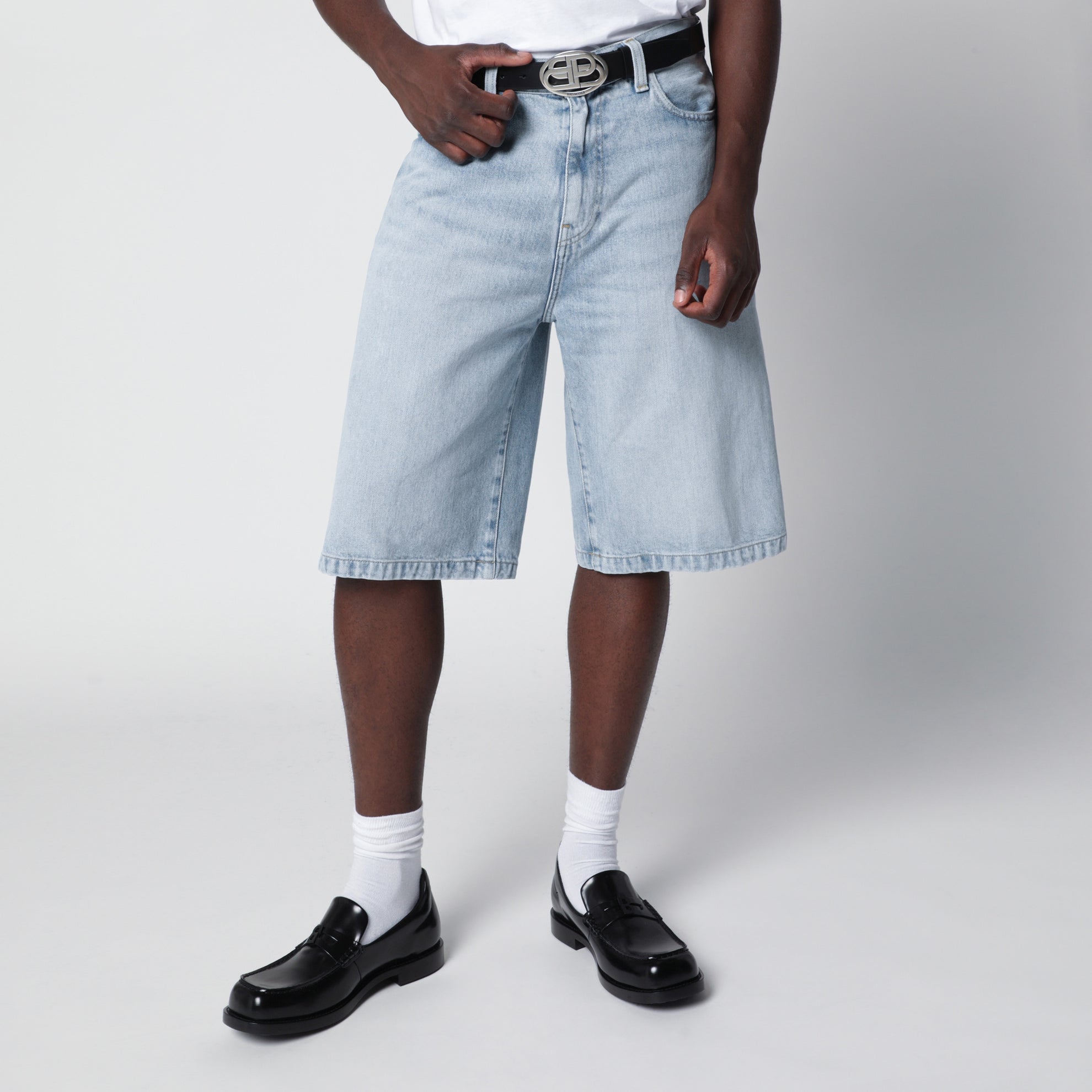 Black leather Oval BB belt