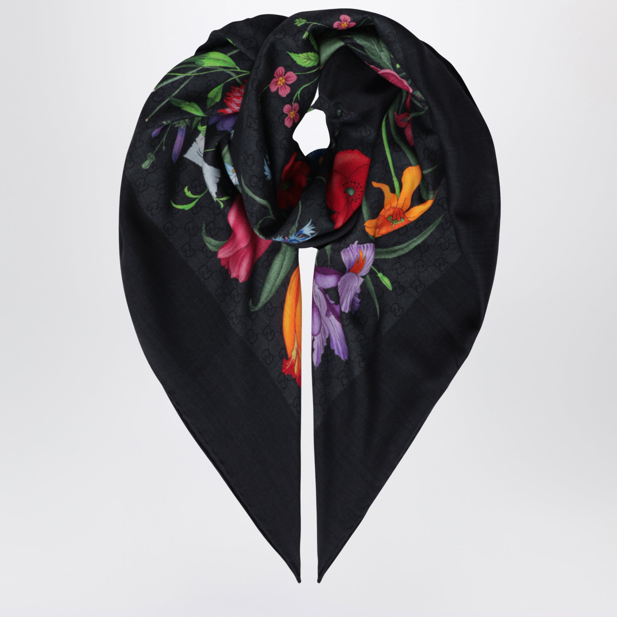Écharpe en laine et soie à imprimé floral