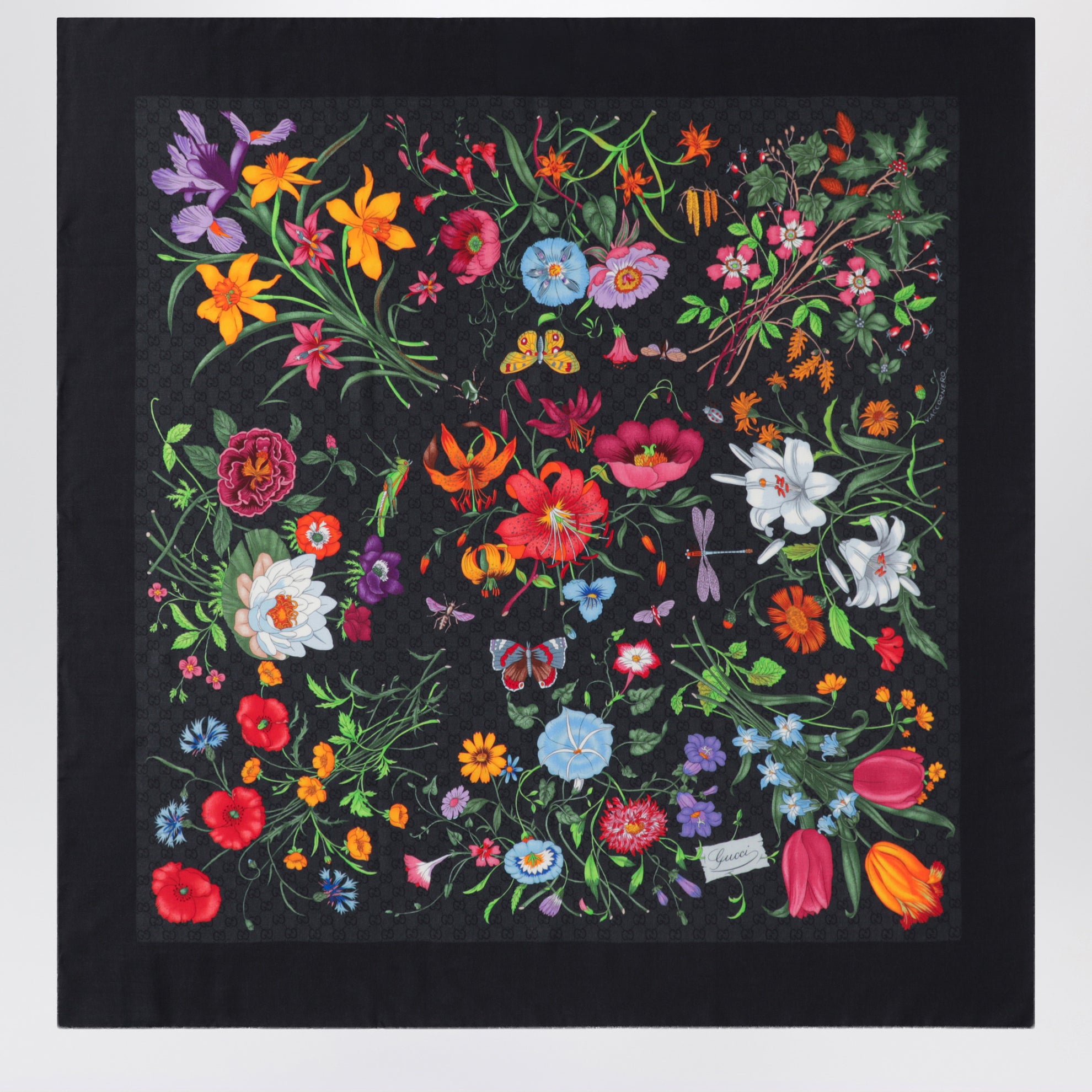 Écharpe en laine et soie à imprimé floral