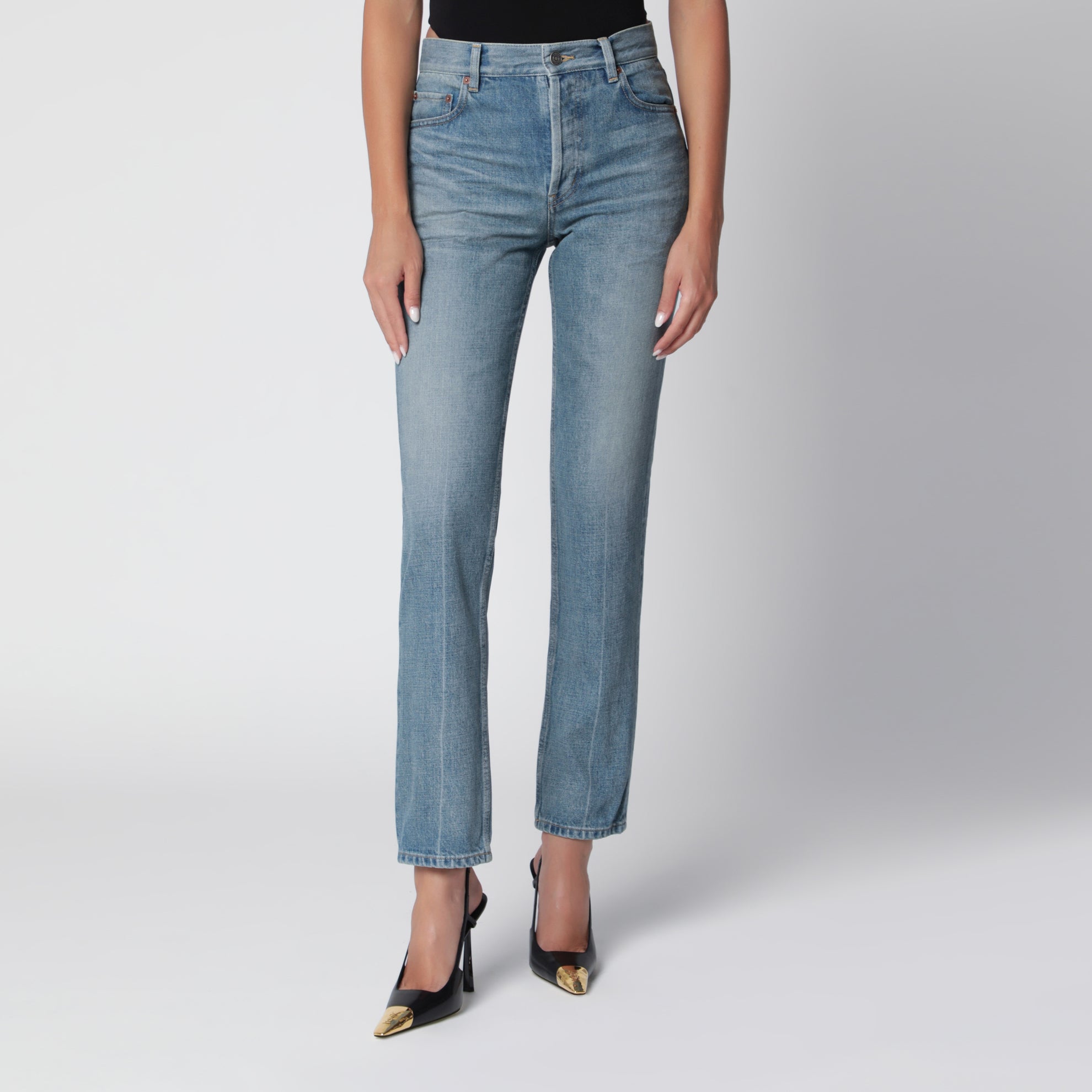 Jeans dritti blu in denim