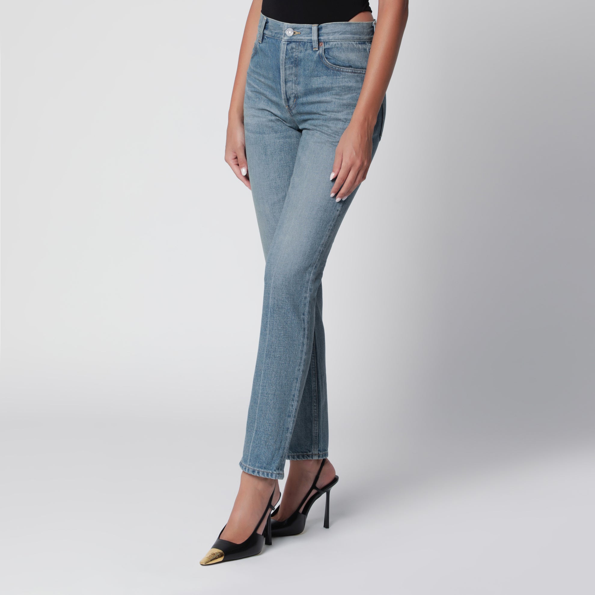 Jeans dritti blu in denim