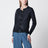 Cardigan in maglia di seta doppia blu notte/bianco