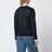 Cardigan in maglia di seta doppia blu notte/bianco