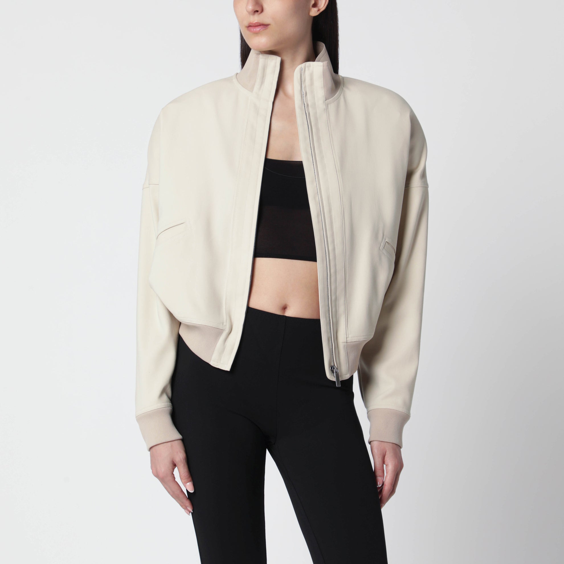 Veste zippée en popeline écru