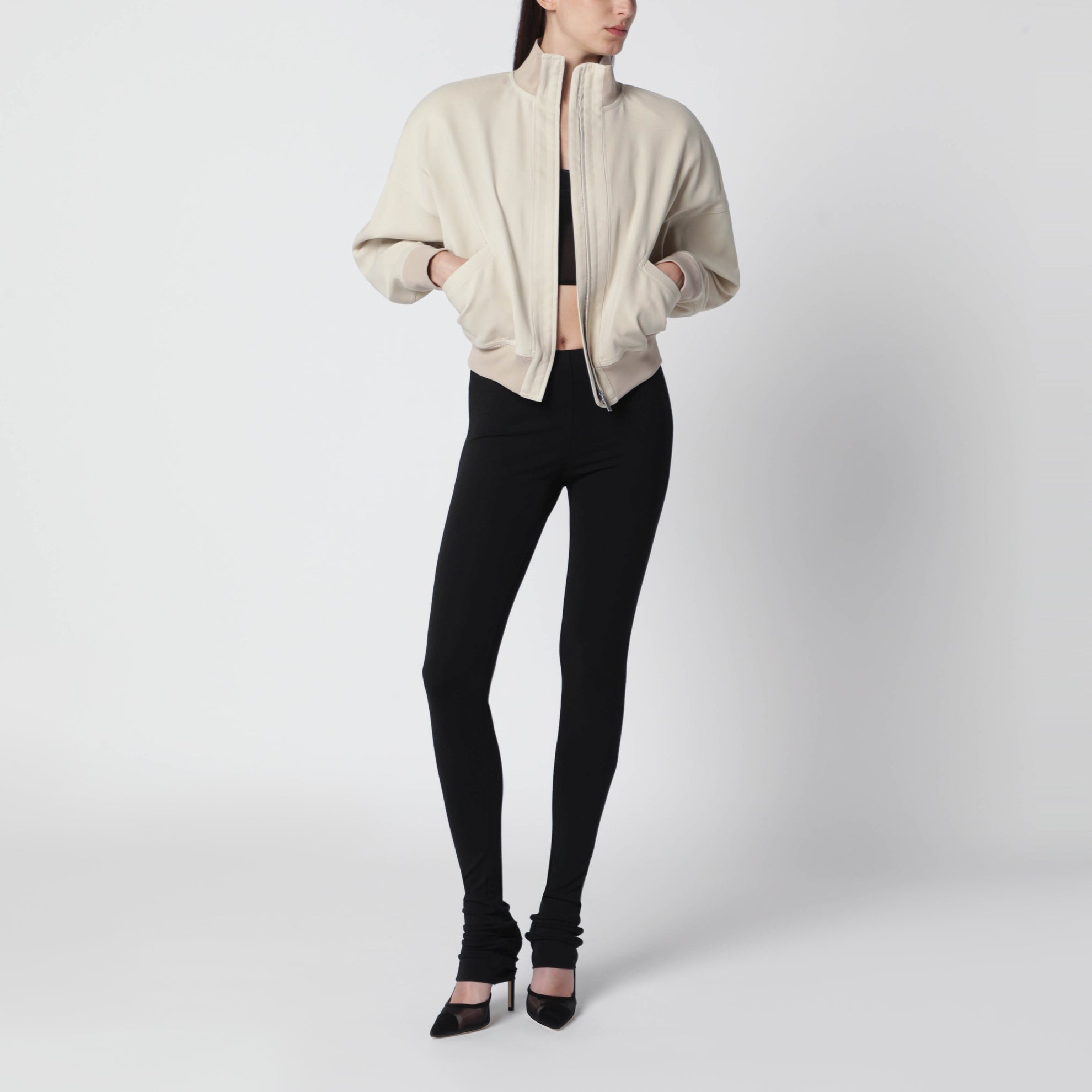 Veste zippée en popeline écru