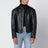 Black leather biker jacket with Web detail