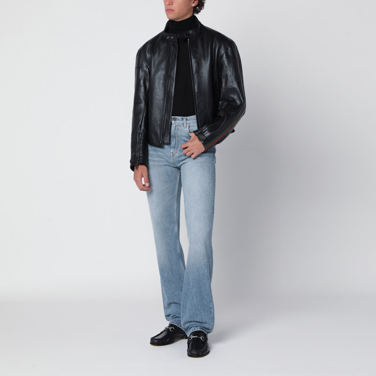 Giacca biker nera in pelle di vitello