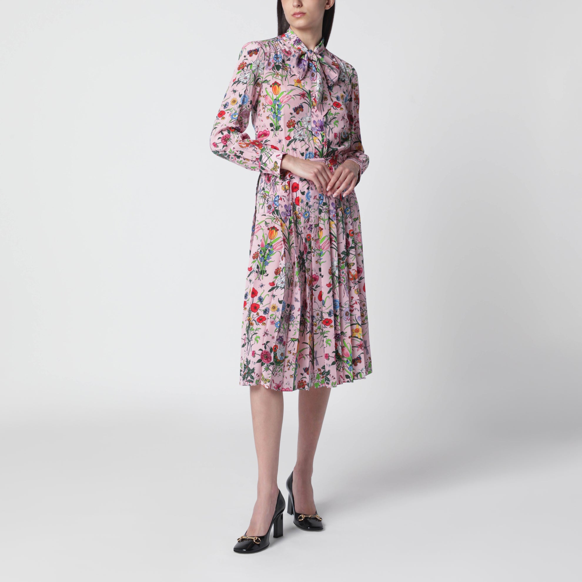 Hemdblusenkleid aus Seide mit Flora-Print, rosa
