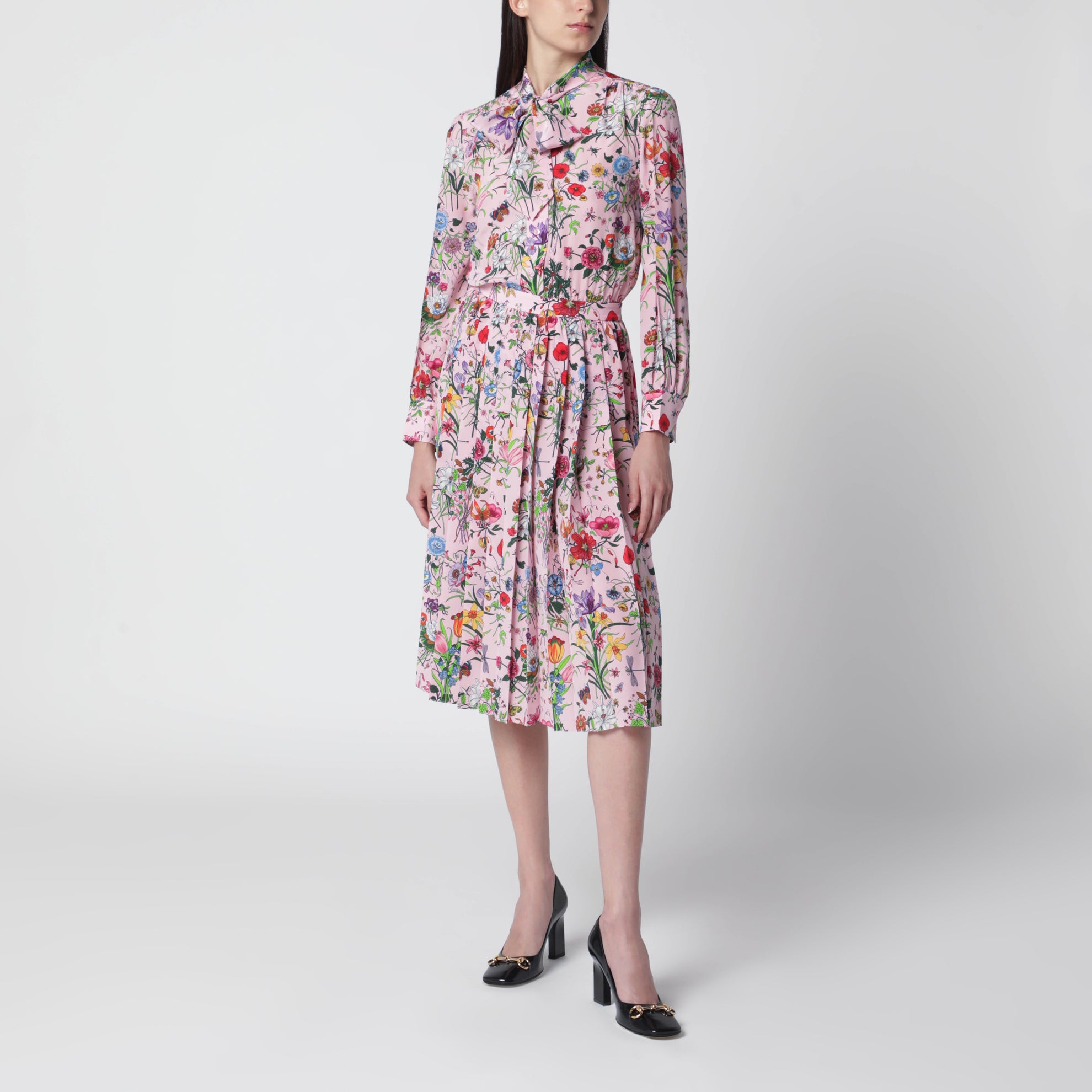 Hemdblusenkleid aus Seide mit Flora-Print, rosa