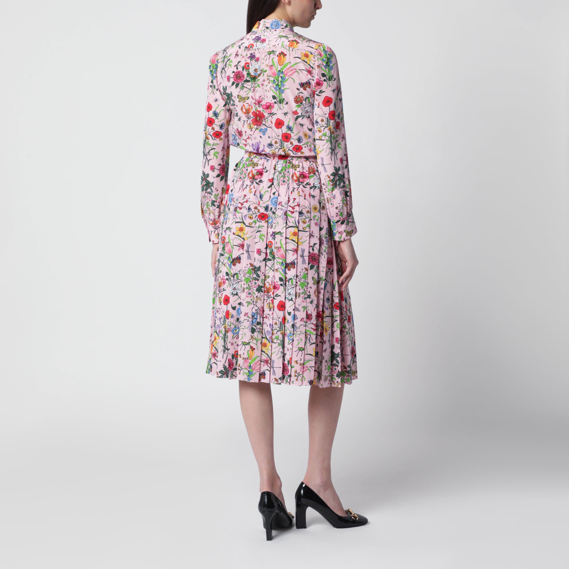 Hemdblusenkleid aus Seide mit Flora-Print, rosa