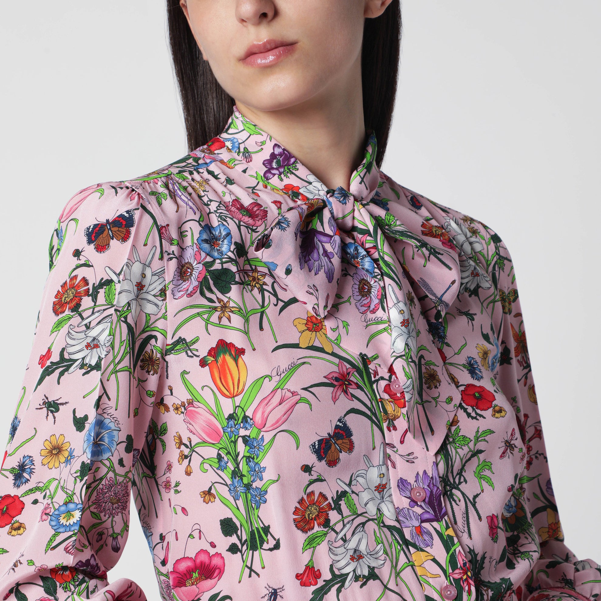 Hemdblusenkleid aus Seide mit Flora-Print, rosa