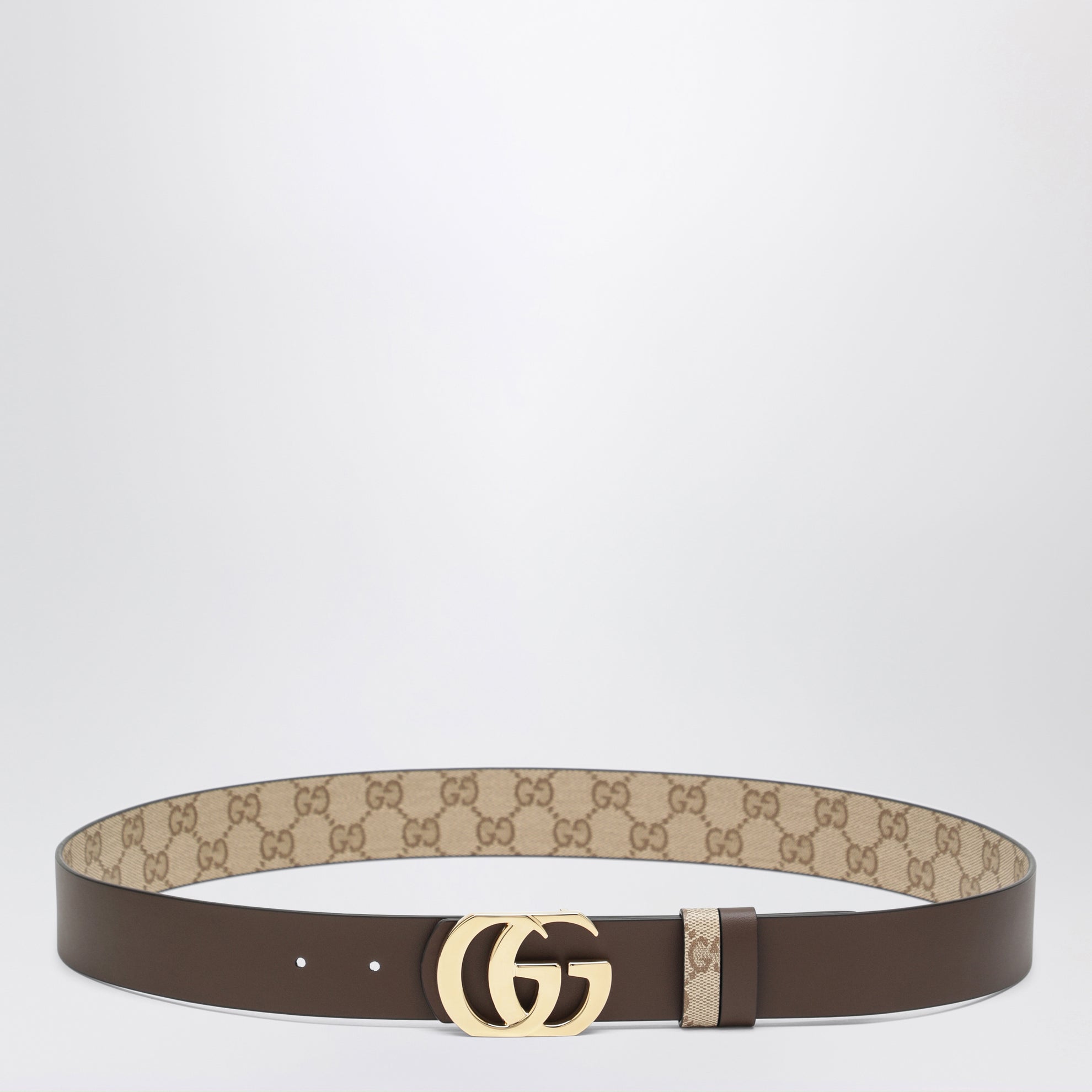 Cintura reversibile Cut GG Marmont sabbia/marrone scuro