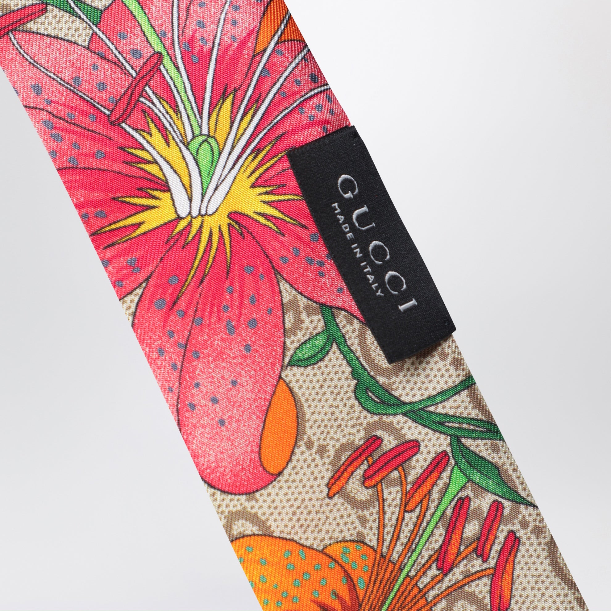 Seidenband mit GG Flora-Print in Hellbraun
