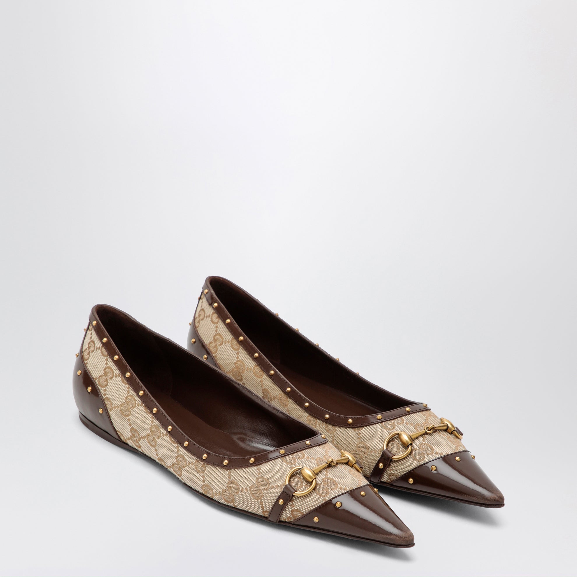 Savoy Ballerinas aus GG-Gewebe und Leder in Beige Sand/Braun