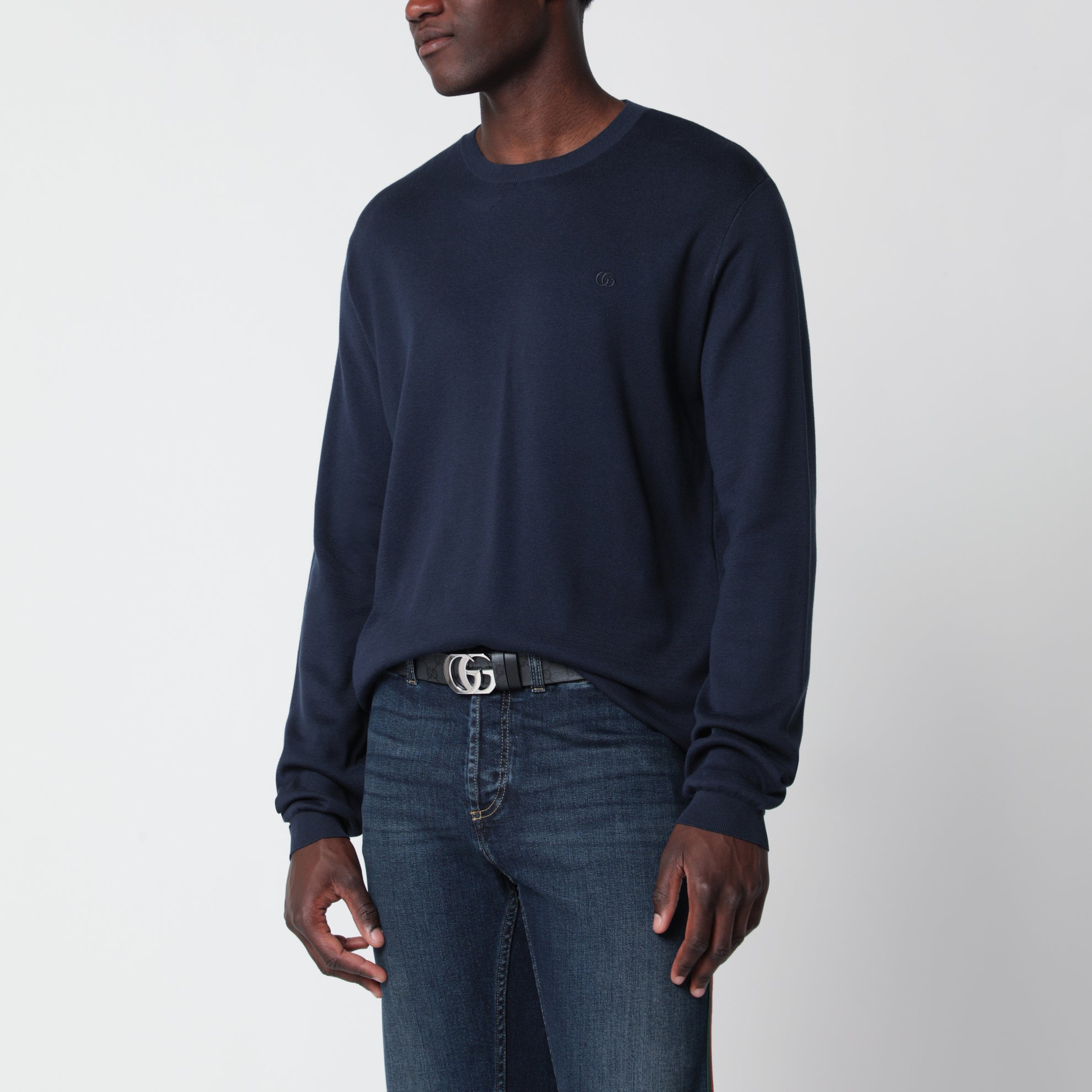 Pullover aus Seide und Baumwolle in Tintenblau