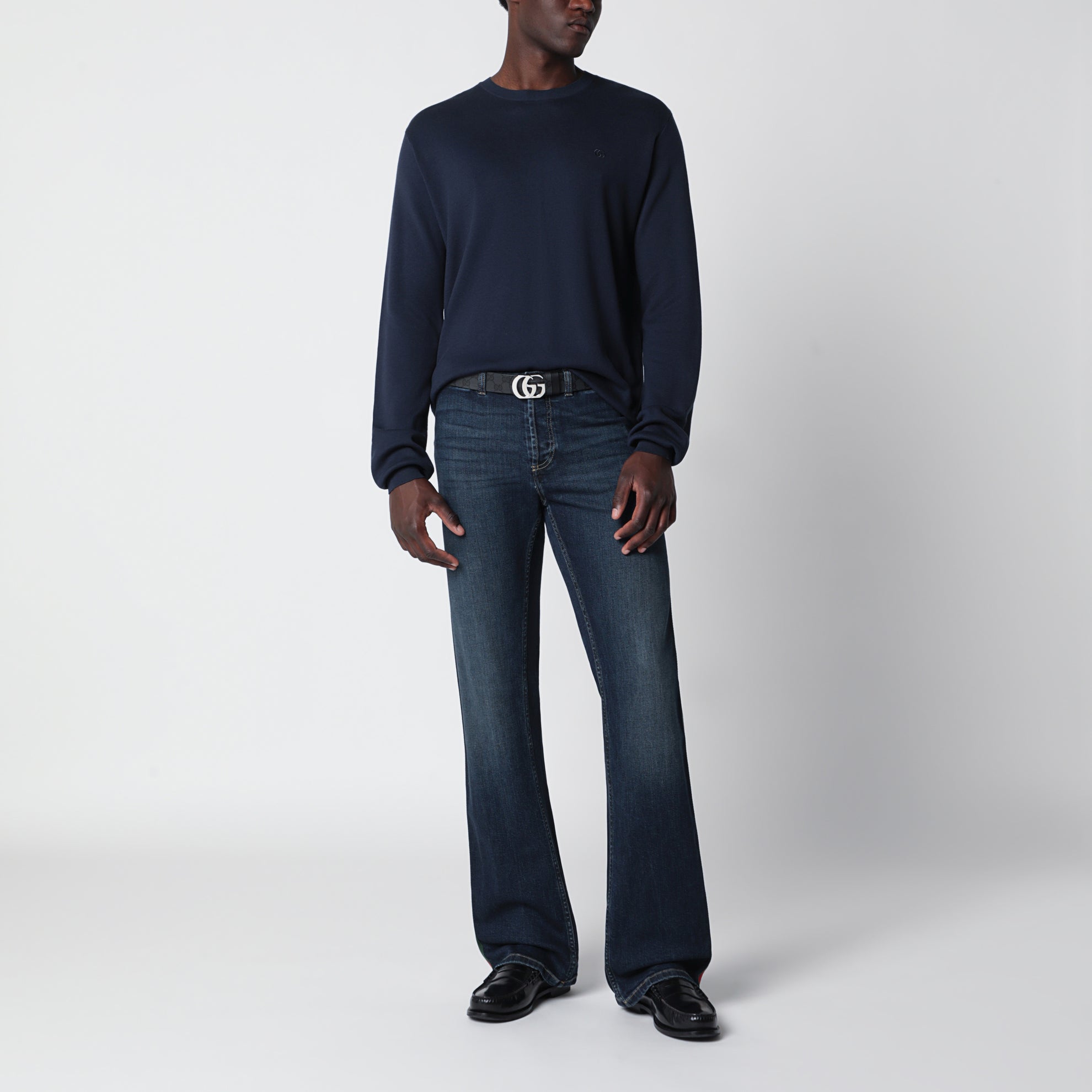 Pullover aus Seide und Baumwolle in Tintenblau
