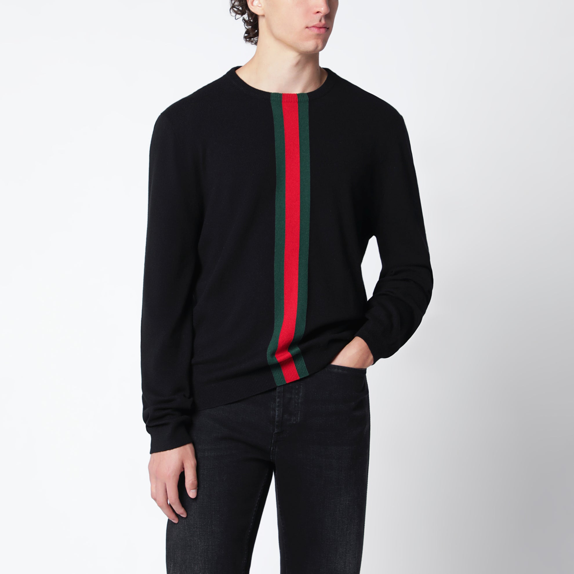 Maglione nero con motivo Web in cashmere