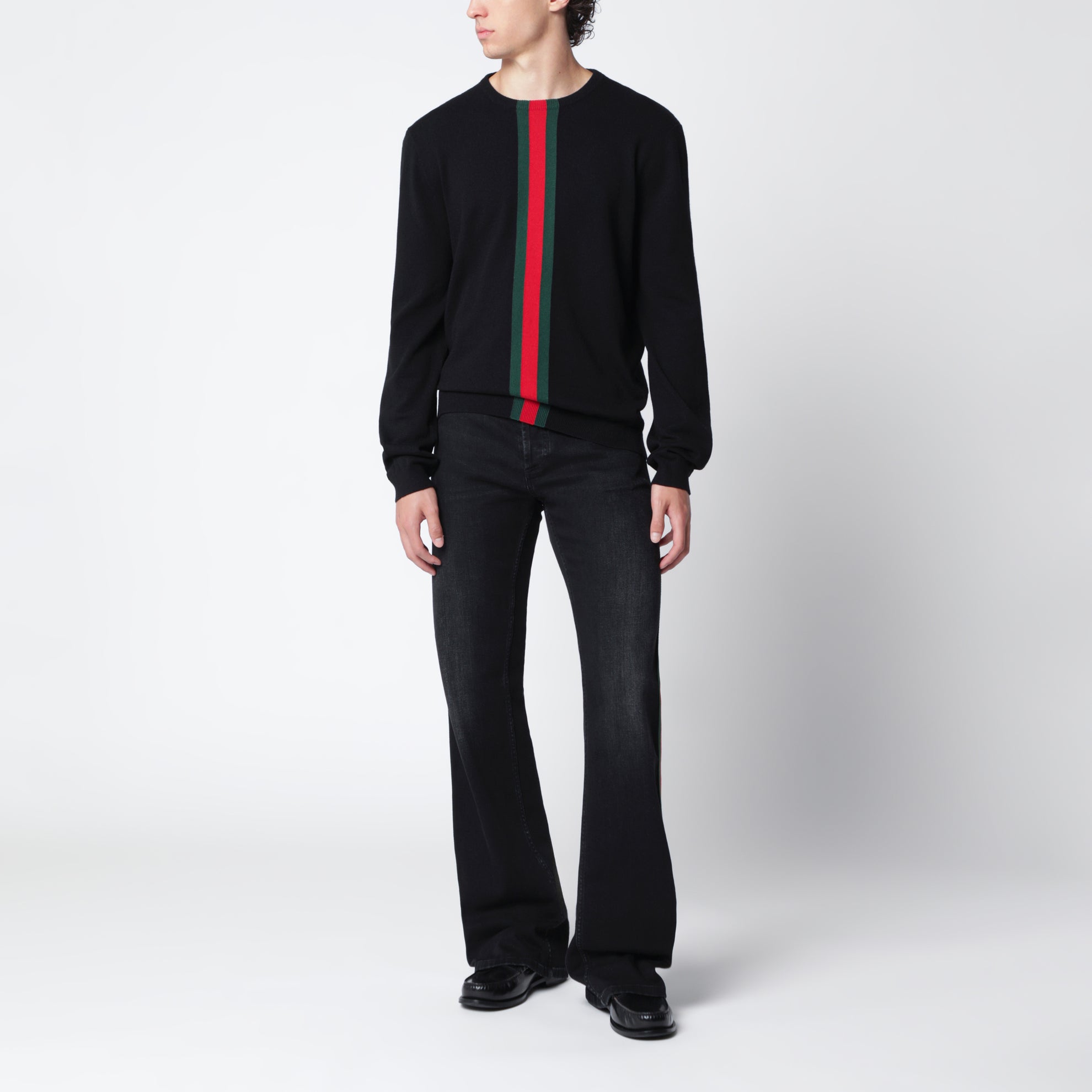 Maglione nero con motivo Web in cashmere