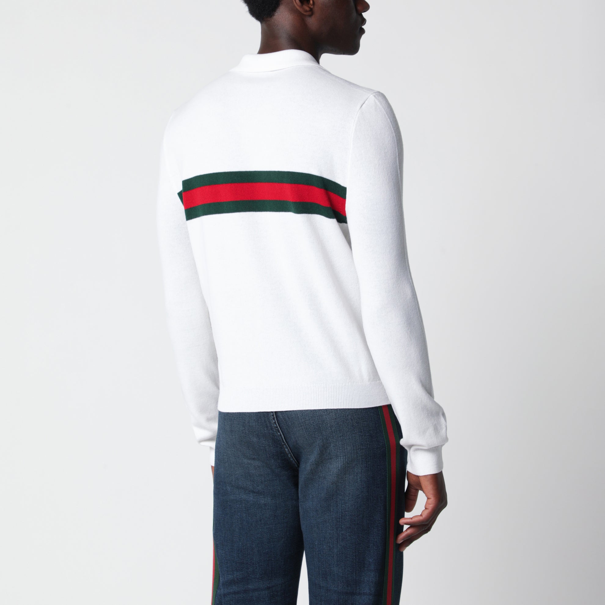 Weißes Kaschmir-Poloshirt mit Web-Motiv