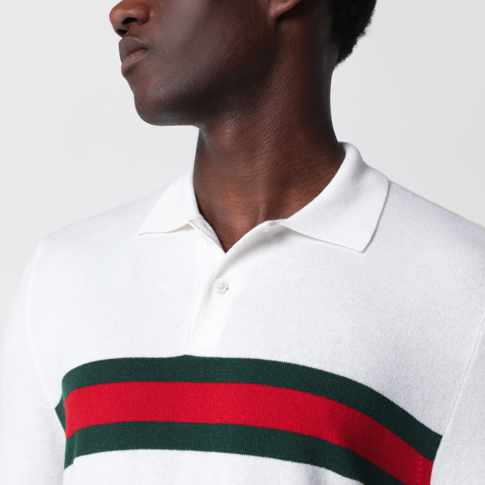 Weißes Kaschmir-Poloshirt mit Web-Motiv
