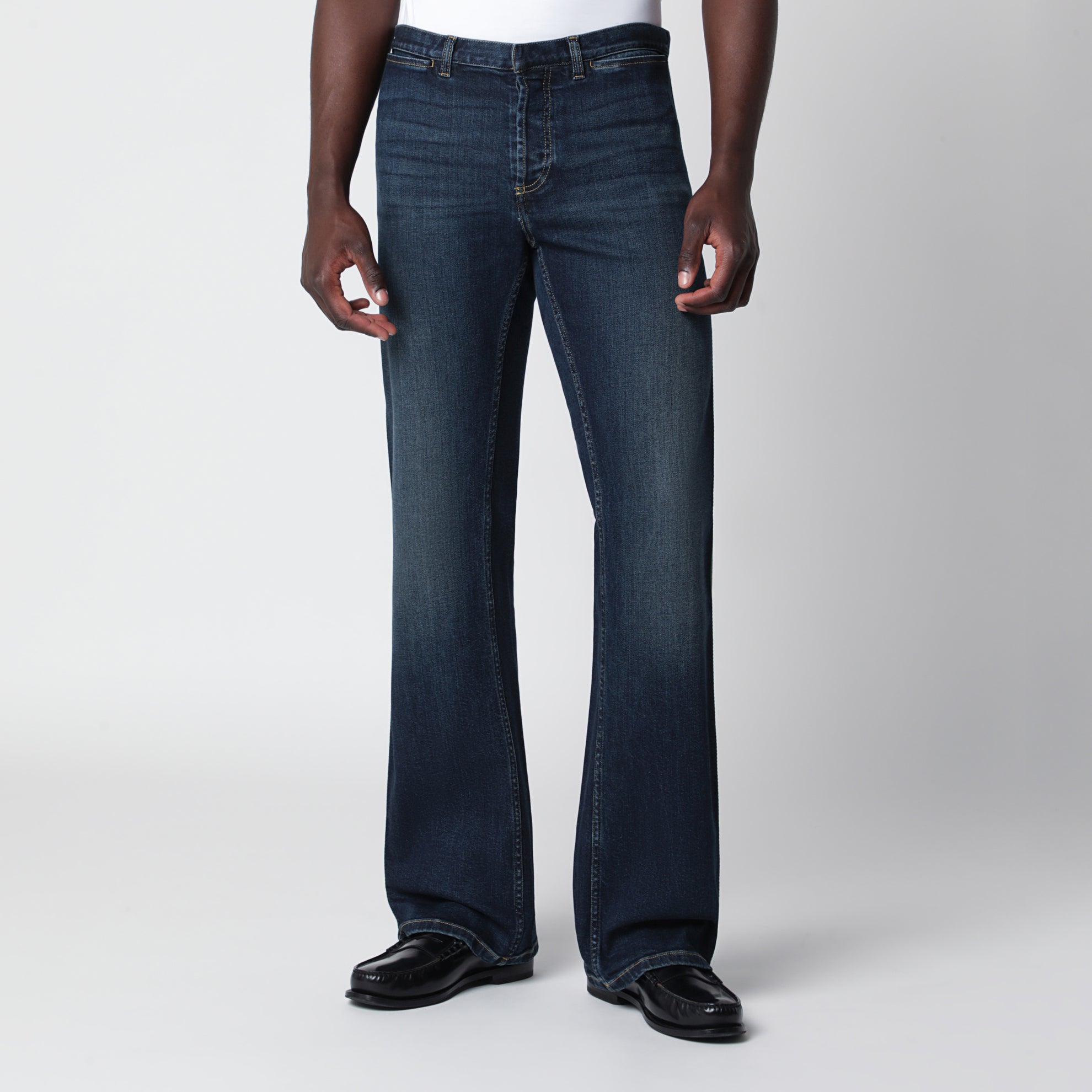 Baumwoll-Denimhose mit Webband in Blau