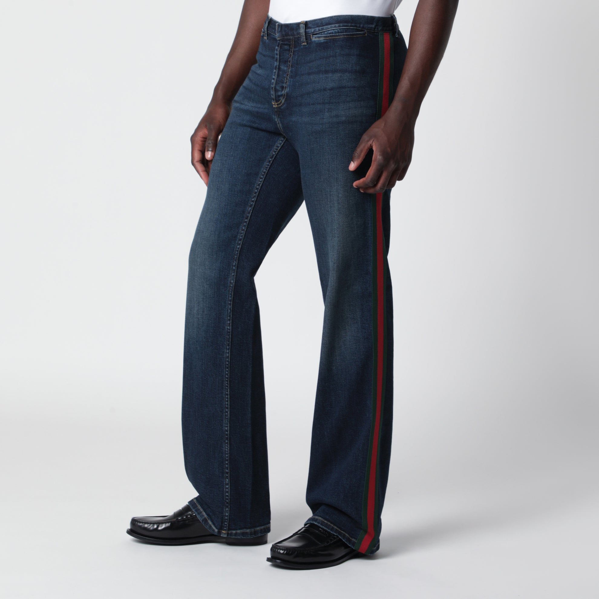 Baumwoll-Denimhose mit Webband in Blau