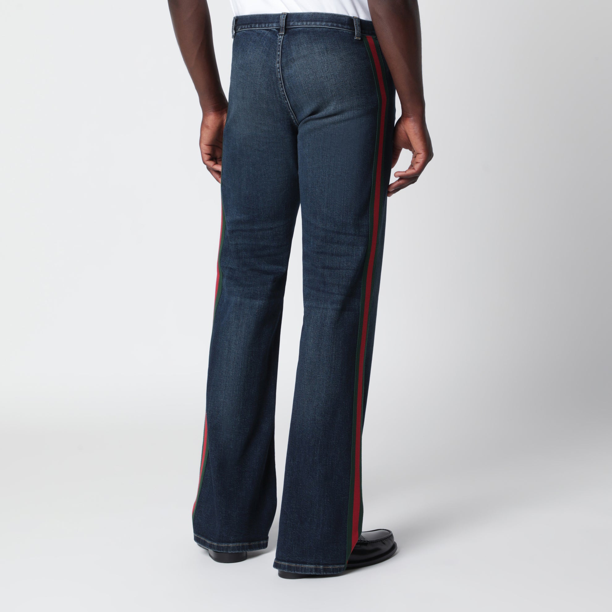 Baumwoll-Denimhose mit Webband in Blau