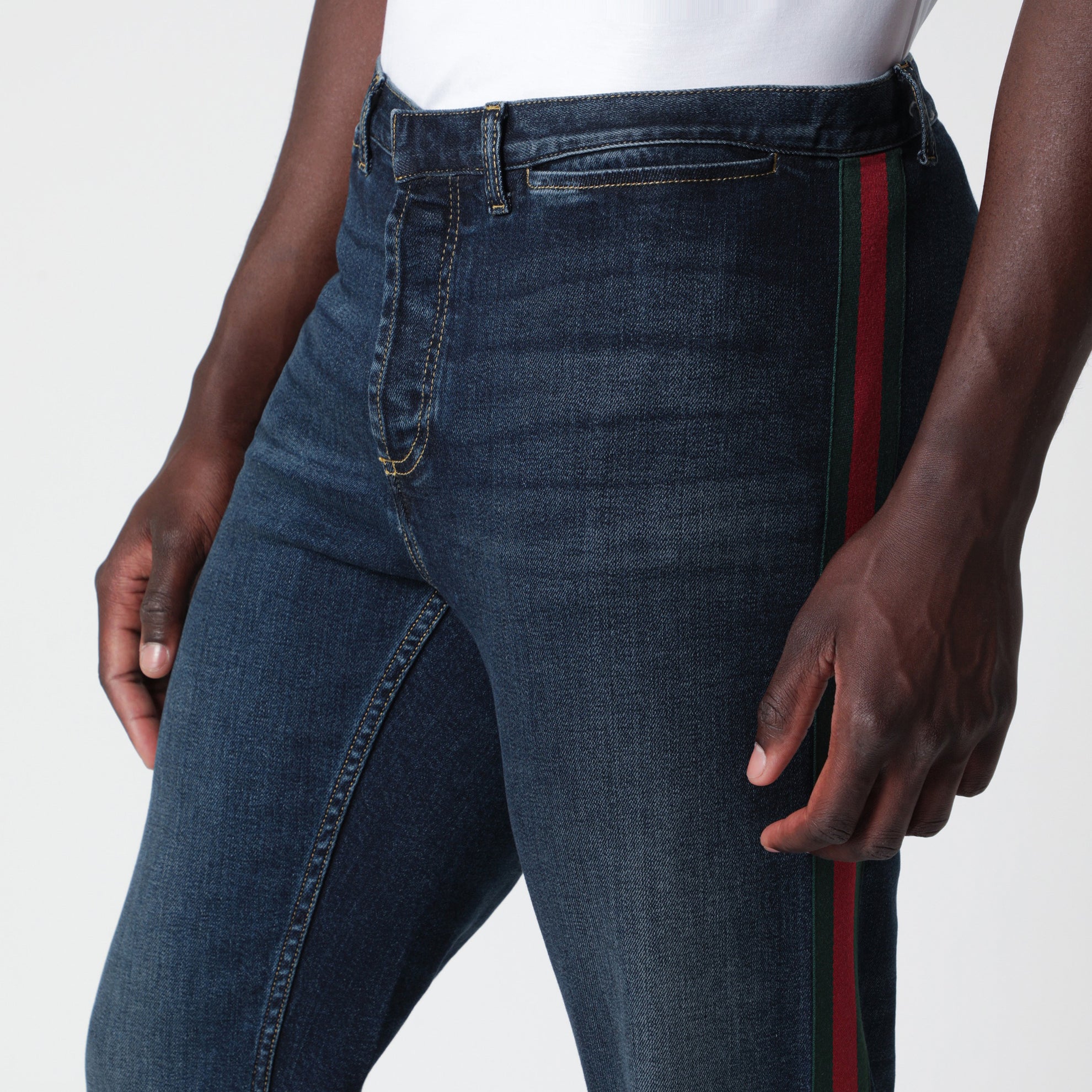 Baumwoll-Denimhose mit Webband in Blau