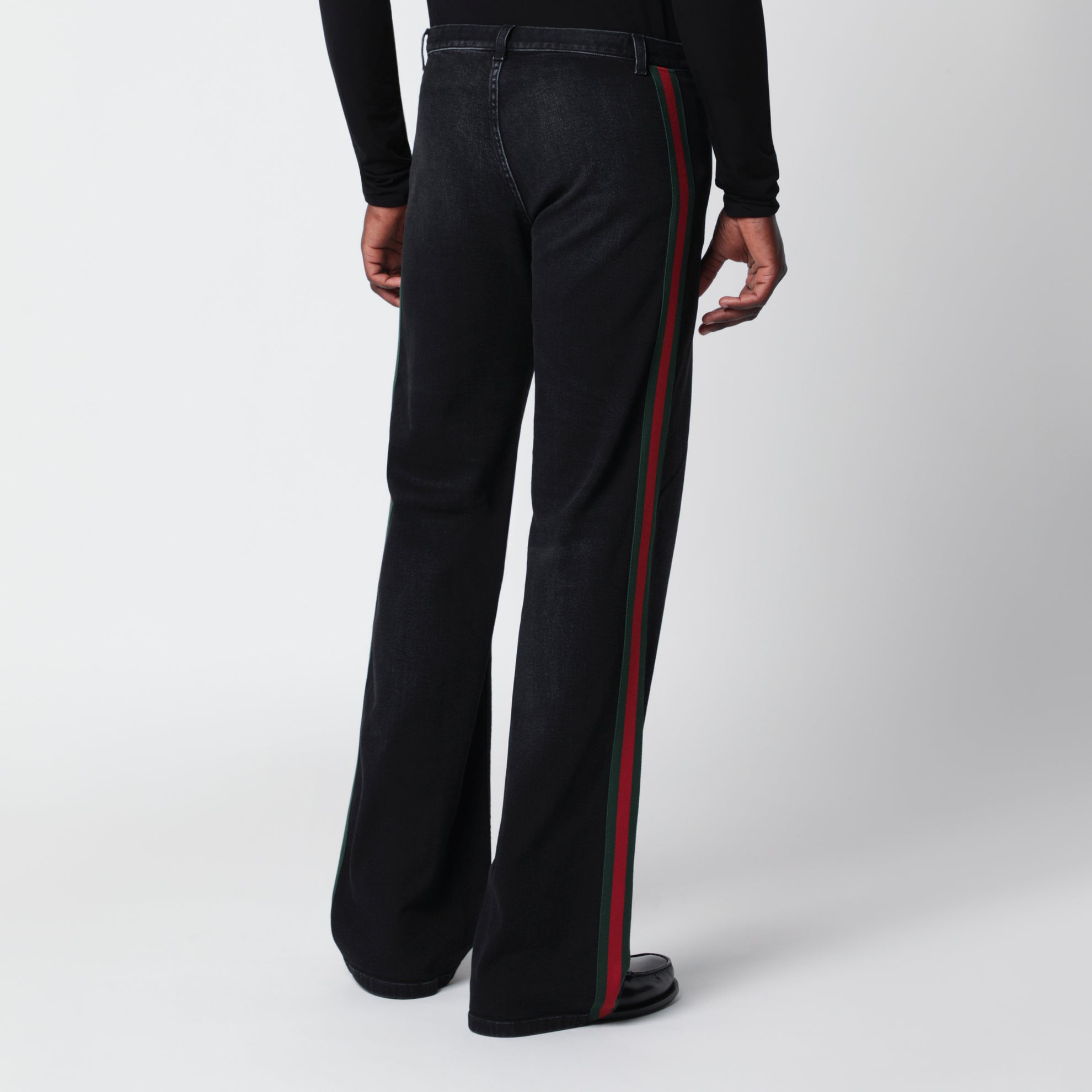 Pantalone in denim di cotone con nastro Web nero