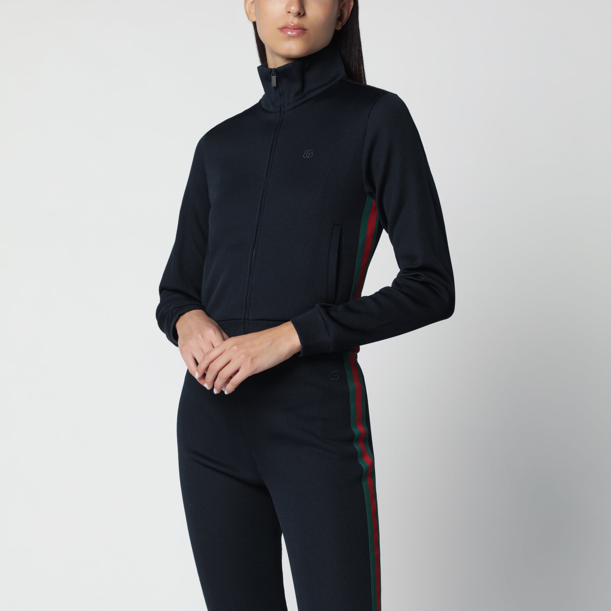 Felpa con zip in jersey di cotone a coste blu
