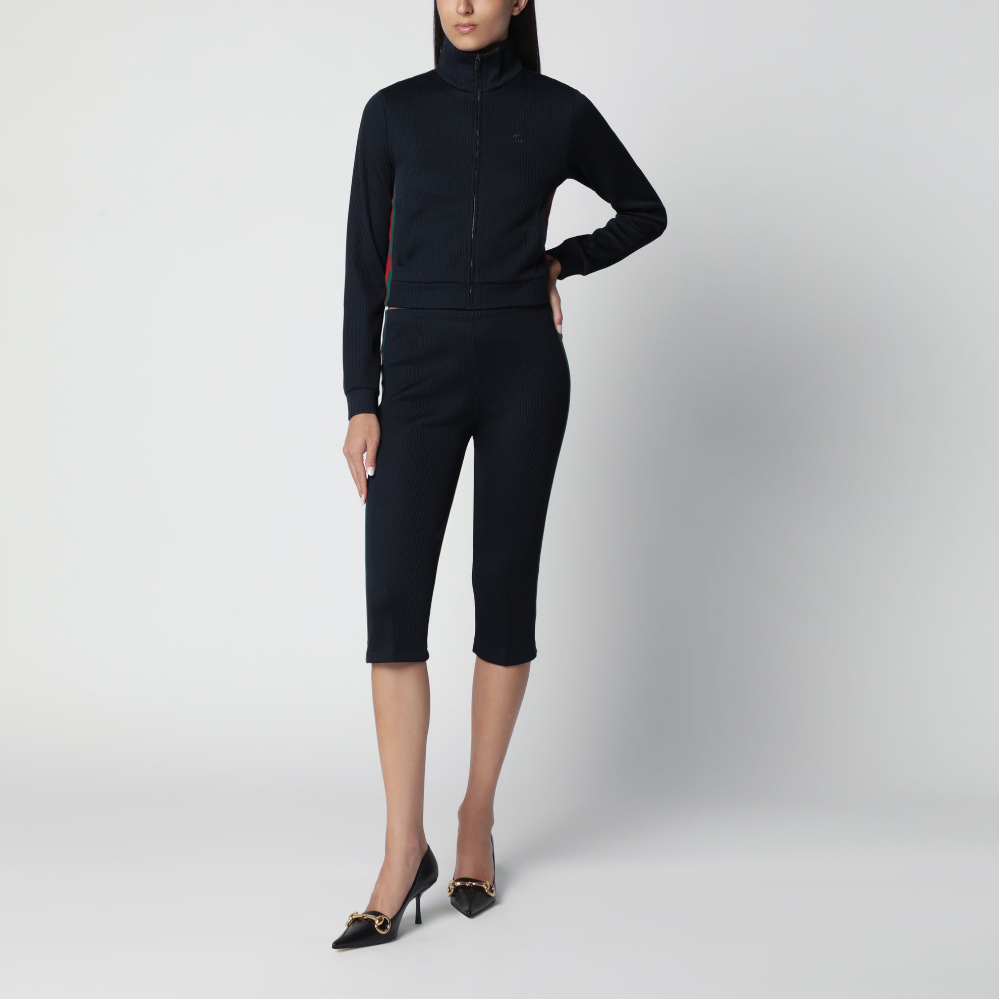 Felpa con zip in jersey di cotone a coste blu