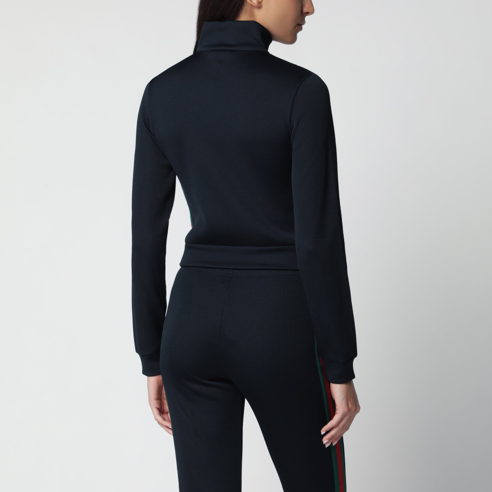 Felpa con zip in jersey di cotone a coste blu