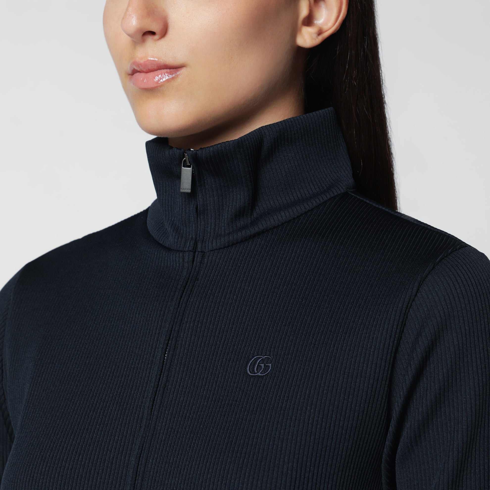 Felpa con zip in jersey di cotone a coste blu