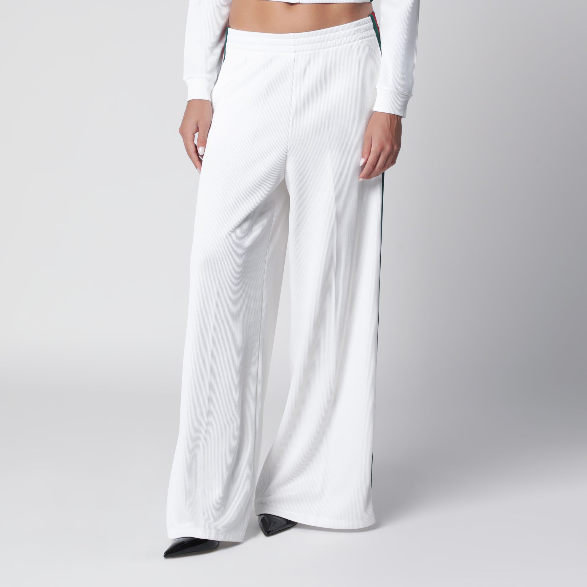 White Cotton Jersey Leisure Trousers with Web Stripe